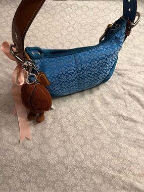 Coach Blue Signature Jacquard Shoulder Bag with Leather Strap